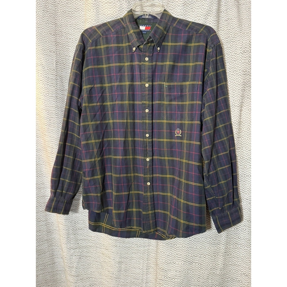 Vintage Tommy Hilfiger Flannel Shirt Plaid Long Sleeve Button Down 90's Y2K XL